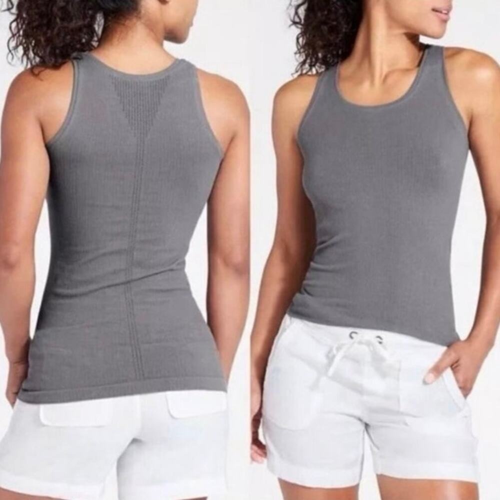 Athleta Ribbed Organic Cotton Racerback Tank Top Gray XS Fitted Stretch